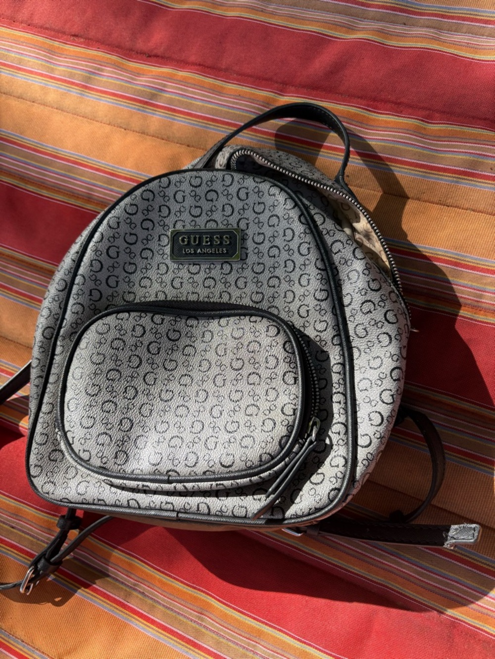 Guess Gray Monogram Mini Backpack with Black Trim
